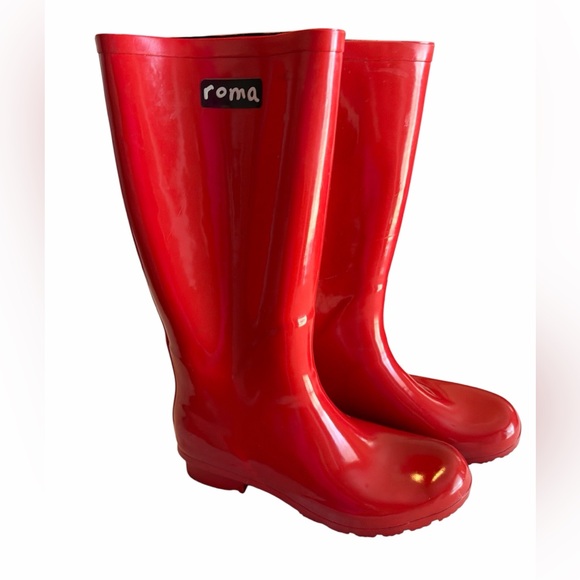 Roma Shoes - Roma Shiny Red Tall Rain Boots Sz 9